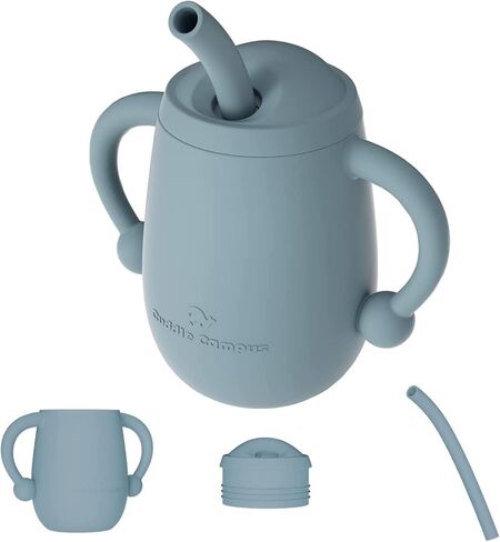 Cuddle Campus Sippy Cups 7OZ, [4 in 1] Baby Cups, Shatterproof Silicone Straw Cup,Open Cup for 6M, 6M+,6-12 Months,1/1+ Year Old Baby,Toddler in Saudi Arabia