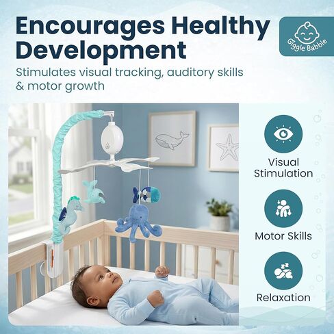 Ocean Baby Mobile with Music – Calming Nautical Crib Mobile with Sea Animals, Soothing Lullabies for Peaceful Sleep, Nursery Decor for Boys or Girls in Kuwait