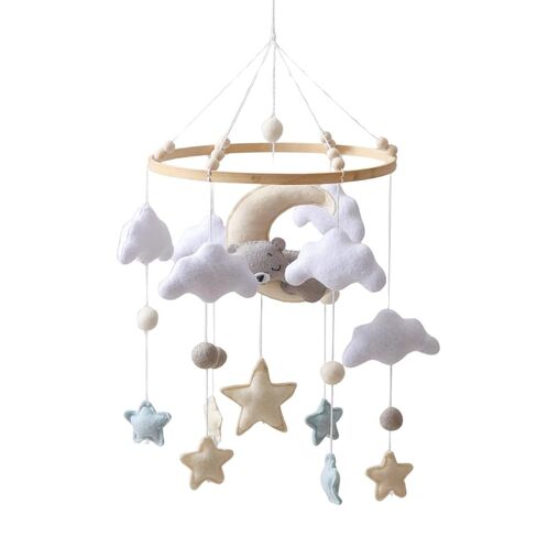Goodmom Baby Crib Mobile للفتيات النائمة الدب المحمول لسرير الأطفال، لعبة سرير الأطفال المتنقلة لتهدئة النوم الحضانة المحايدة للجنسين - الشمس، القمر، السحابة، الدب (وردي) in Kuwait