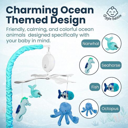 Ocean Baby Mobile with Music – Calming Nautical Crib Mobile with Sea Animals, Soothing Lullabies for Peaceful Sleep, Nursery Decor for Boys or Girls in Kuwait