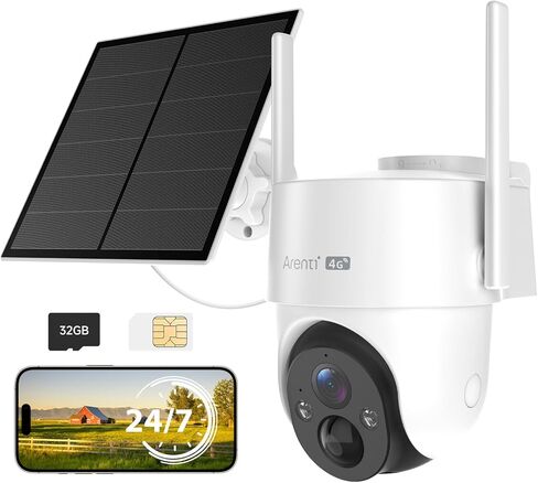نظام كاميرا الأمان الشمسية ARENTI 3 حزم: 1x 4G LTE كاميرا خلوية (تسجيل AOV 24/7، لوحة شمسية 8 وات) و2X كاميرات تعمل بالطاقة الشمسية WiFi (3 ميجابكسل، لوحة شمسية 3 وات، مقلاة 340 درجة)، 2K HD in Kuwait