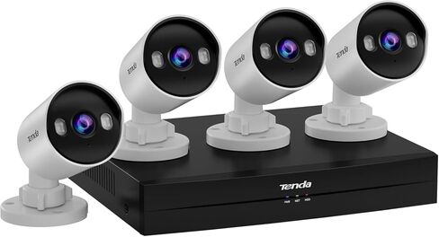 نظام كاميرا أمان Tenda TK4P-4BC 4K PoE، كاميرات رصاصة 4X 4MP HD، 4K NVR (حتى 10 تيرابايت)، ONVIF، H.265+، IP67 مقاوم للطقس، تنبيهات الحركة، الوصول عن بعد، مجموعة مراقبة داخلية وخارجية للأعمال in Kuwait