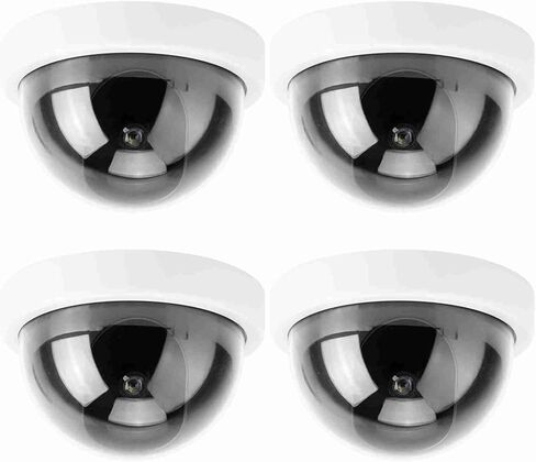 كاميرا محاكاة قبة 4 قطع من Tyenaza، كاميرا مراقبة وهمية CCTV مع ضوء LED وامض، لمتنزه المستودعات المكتبية (غير متضمنة البطاريات) (أسود) in Kuwait