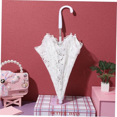 STOBOK Small Vintage Wedding Bride Parasol, White Lace Umbrella with Handle for Weeding, Photo Props, Party Decorations, 19 5x16.38 inch in Kuwait