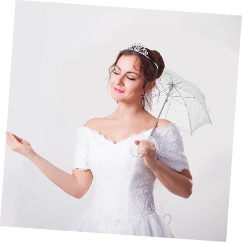 STOBOK Small Vintage Wedding Bride Parasol, White Lace Umbrella with Handle for Weeding, Photo Props, Party Decorations, 19 5x16.38 inch in Kuwait