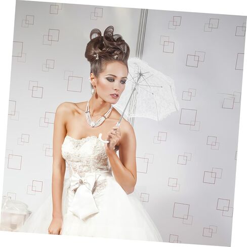 STOBOK Small Vintage Wedding Bride Parasol, White Lace Umbrella with Handle for Weeding, Photo Props, Party Decorations, 19 5x16.38 inch in Kuwait