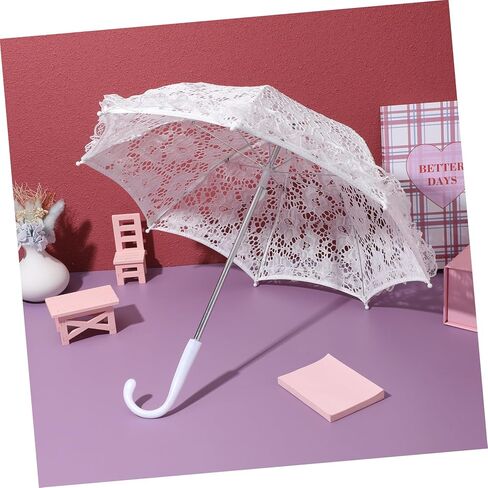 STOBOK Small Vintage Wedding Bride Parasol, White Lace Umbrella with Handle for Weeding, Photo Props, Party Decorations, 19 5x16.38 inch in Kuwait