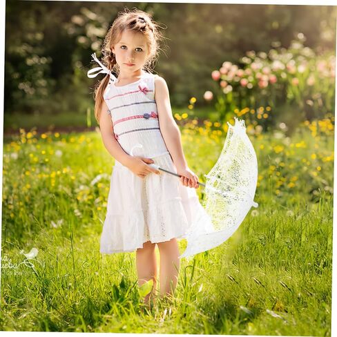 STOBOK Small Vintage Wedding Bride Parasol, White Lace Umbrella with Handle for Weeding, Photo Props, Party Decorations, 19 5x16.38 inch in Kuwait