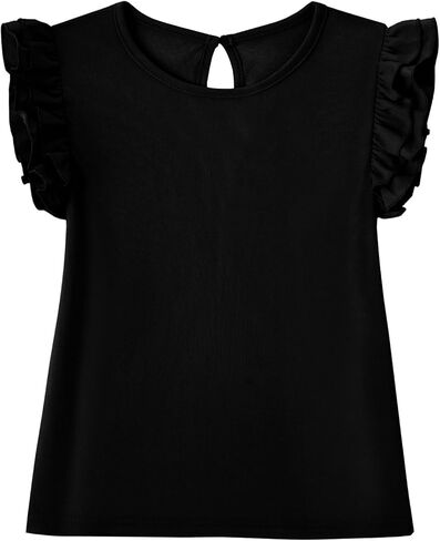 Toddler Girls Blouse Ruffle Sleeve Short Sleeve Basic T Shirt Casual Plain Solid Tee Tops in Kuwait