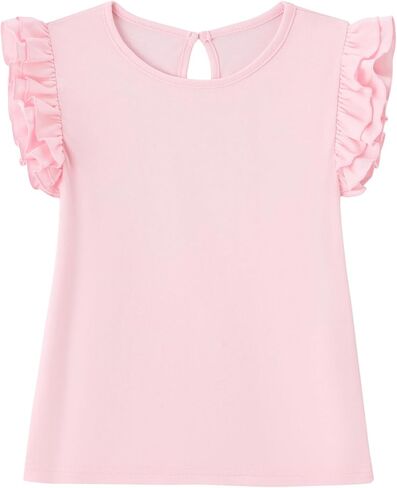 Toddler Girls Blouse Ruffle Sleeve Short Sleeve Basic T Shirt Casual Plain Solid Tee Tops in Kuwait