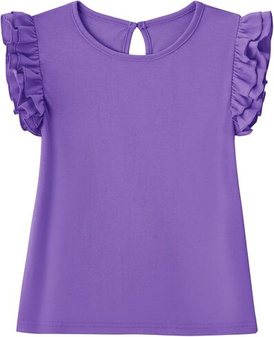 Toddler Girls Blouse Ruffle Sleeve Short Sleeve Basic T Shirt Casual Plain Solid Tee Tops in Kuwait