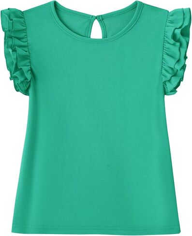 Toddler Girls Blouse Ruffle Sleeve Short Sleeve Basic T Shirt Casual Plain Solid Tee Tops in Kuwait
