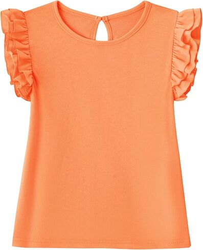 Toddler Girls Blouse Ruffle Sleeve Short Sleeve Basic T Shirt Casual Plain Solid Tee Tops in Kuwait