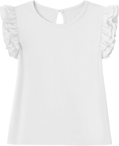 Toddler Girls Blouse Ruffle Sleeve Short Sleeve Basic T Shirt Casual Plain Solid Tee Tops in Kuwait