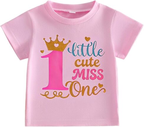 2nd Birthday Outfit Girl Miss One/Two/Three Cute Glitter Crown Letter Shirt Toddler Sweet Two Years Old Birthday Gift in Kuwait