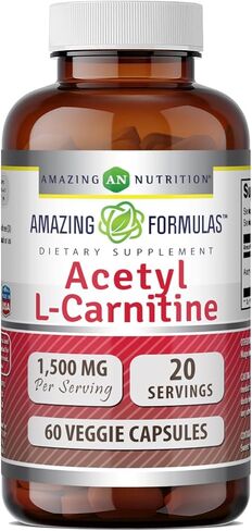 Amazing Formulas Acetyl L-Carnitine Hcl Veggie Dietary Supplement - 500 Mg, Veggie Capsules (Non GMO,Gluten Free) Per Bottle - Promotes Energy Production & Cognitive Function (60 Count) in Saudi Arabia