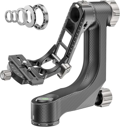 حامل ثلاثي القوائم من الكربون Gimbal من WEYLLAN PH9 مثبت احترافي عالي التحمل للكاميرا مع لوحة تحرير Arca سويسرية 1/4 بوصة و3/8 بوصة للعدسات المقربة والتصوير الفوتوغرافي للحياة البرية، تحميل 44 رطل/20 كجم in Kuwait