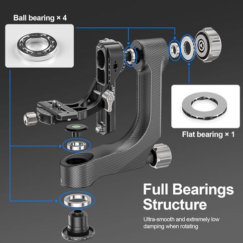 حامل ثلاثي القوائم من الكربون Gimbal من WEYLLAN PH9 مثبت احترافي عالي التحمل للكاميرا مع لوحة تحرير Arca سويسرية 1/4 بوصة و3/8 بوصة للعدسات المقربة والتصوير الفوتوغرافي للحياة البرية، تحميل 44 رطل/20 كجم in Kuwait