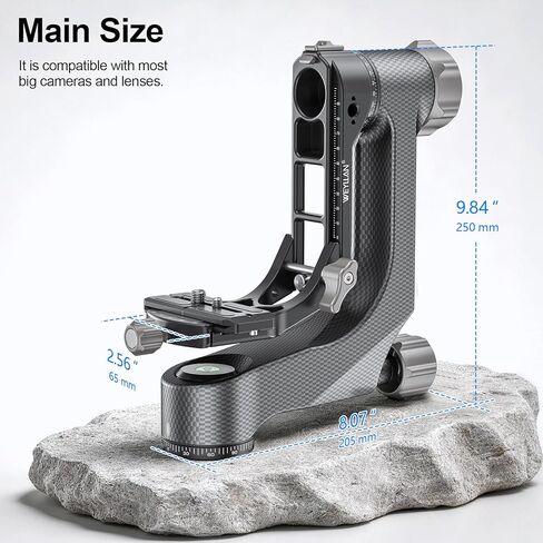 حامل ثلاثي القوائم من الكربون Gimbal من WEYLLAN PH9 مثبت احترافي عالي التحمل للكاميرا مع لوحة تحرير Arca سويسرية 1/4 بوصة و3/8 بوصة للعدسات المقربة والتصوير الفوتوغرافي للحياة البرية، تحميل 44 رطل/20 كجم in Kuwait