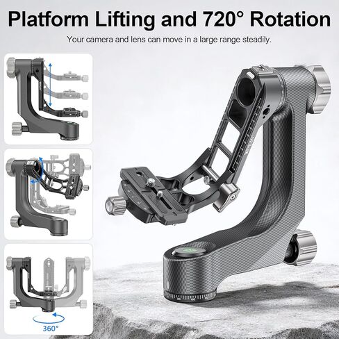 حامل ثلاثي القوائم من الكربون Gimbal من WEYLLAN PH9 مثبت احترافي عالي التحمل للكاميرا مع لوحة تحرير Arca سويسرية 1/4 بوصة و3/8 بوصة للعدسات المقربة والتصوير الفوتوغرافي للحياة البرية، تحميل 44 رطل/20 كجم in Kuwait