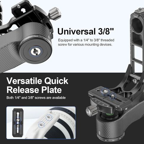 حامل ثلاثي القوائم من الكربون Gimbal من WEYLLAN PH9 مثبت احترافي عالي التحمل للكاميرا مع لوحة تحرير Arca سويسرية 1/4 بوصة و3/8 بوصة للعدسات المقربة والتصوير الفوتوغرافي للحياة البرية، تحميل 44 رطل/20 كجم in Kuwait