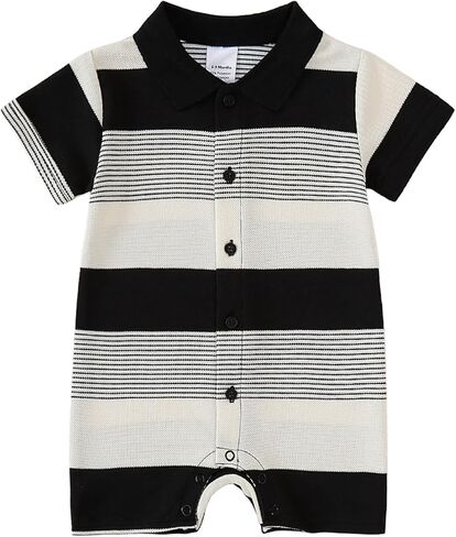 DEFAHN Baby Boy Polo Striped Rompers Pique Short Sleeve Collared Gentleman Outfit One Piece Summer Infant Clothes 0-24 Months in Saudi Arabia