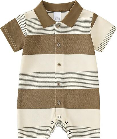 DEFAHN Baby Boy Polo Striped Rompers Pique Short Sleeve Collared Gentleman Outfit One Piece Summer Infant Clothes 0-24 Months in Saudi Arabia