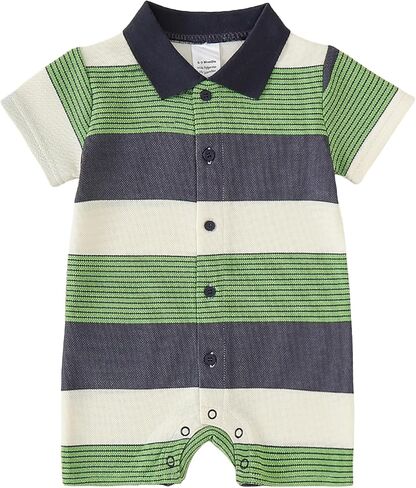DEFAHN Baby Boy Polo Striped Rompers Pique Short Sleeve Collared Gentleman Outfit One Piece Summer Infant Clothes 0-24 Months in Saudi Arabia