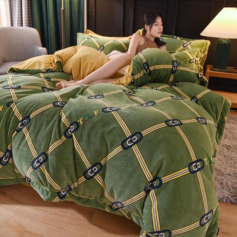 4 Piece Bedding Set,High-end Brocade Velvet Milk Velvet Four-Piece Baby Velvet French Coral Quilt Cover Bed Flannel Winter-Youth_2.0m Bed in Kuwait