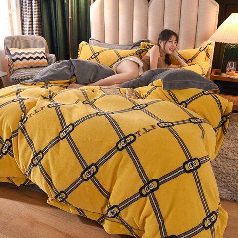4 Piece Bedding Set,High-end Brocade Velvet Milk Velvet Four-Piece Baby Velvet French Coral Quilt Cover Bed Flannel Winter-Youth_2.0m Bed in Kuwait