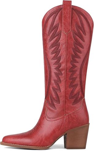VOMIRA Cowboy Boots for Women Pointed Toe Chunky High Heel Embroidered Black Cowgirl Boots Knee High Boots Bridal Wedding Western Boots in Saudi Arabia