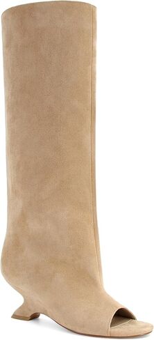 Peep Toe Knee High Boots for Women Suede Pull On Wedge Heel Long Tall Boots Fashion High Heel Dress Booties in Saudi Arabia