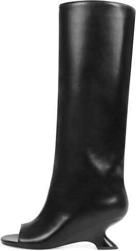 Peep Toe Knee High Boots for Women Suede Pull On Wedge Heel Long Tall Boots Fashion High Heel Dress Booties in Saudi Arabia