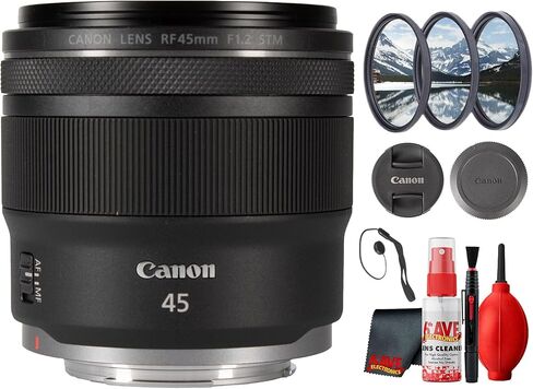 Canon 45mm f/1.2 STM Lens RF Mount | Fast Lens with Smooth Autofocus and Exceptional Low Light Performance Full Frame Mirrorless Cameras (7198C002) + Lens Filter Kit + More(4pc Bundle) in Kuwait