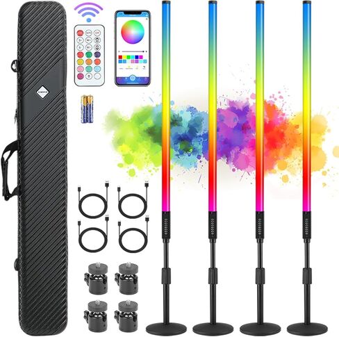 4Pack TL-130Pro RGB LED Tube Lights 4ft Stand with Case 5000mAh Battery Powered APP Control Music Sync 500+ Effects dj Lights Stick for Parties Studio Photography Wedding Booth Stage Lighting in Kuwait