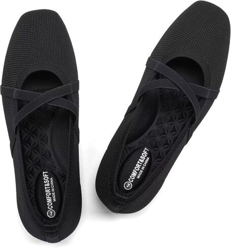 Frank Mully Mary Jane Women Flat Square-Toe Ballerina Flat Shoes Comfortable for Dressy and Work with Cross Strap in Kuwait