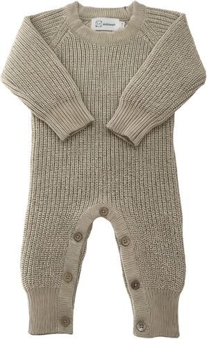 Cozy Baby 100% Cotton Knitted Romper, White Long Sleeve Jumpsuit, Winter Outfit for Newborn, Button Closure in Kuwait