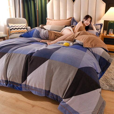 4 Piece Bedding Set,High-end Brocade Velvet Milk Velvet Four-Piece Baby Velvet French Coral Quilt Cover Bed Flannel Winter-Youth_2.0m Bed in Kuwait