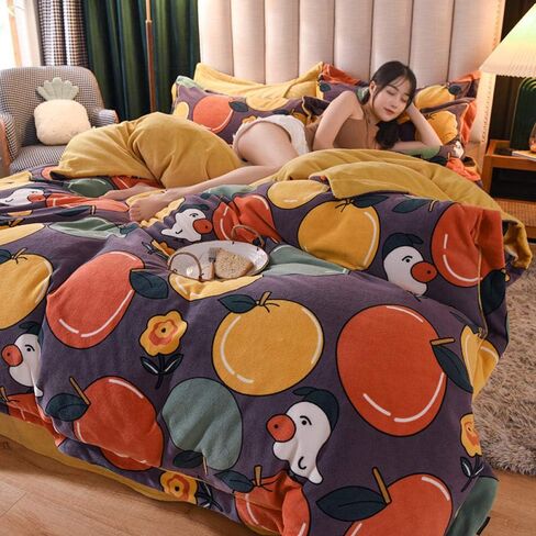 4 Piece Bedding Set,High-end Brocade Velvet Milk Velvet Four-Piece Baby Velvet French Coral Quilt Cover Bed Flannel Winter-Youth_2.0m Bed in Kuwait