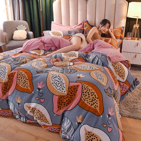 4 Piece Bedding Set,High-end Brocade Velvet Milk Velvet Four-Piece Baby Velvet French Coral Quilt Cover Bed Flannel Winter-Youth_2.0m Bed in Kuwait