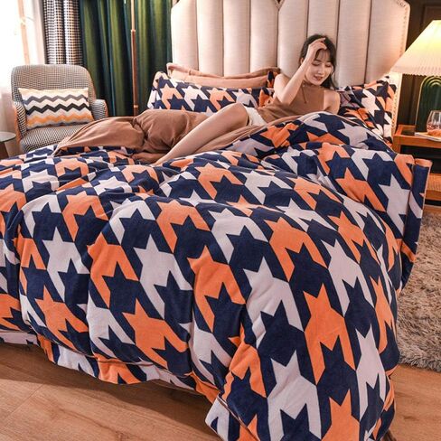 4 Piece Bedding Set,High-end Brocade Velvet Milk Velvet Four-Piece Baby Velvet French Coral Quilt Cover Bed Flannel Winter-Youth_2.0m Bed in Kuwait
