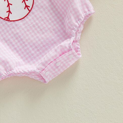 Newborn Baby Girl Baseball Outfit Bow Baseball Bubble Romper Sleeveless Overalls Plaid Bodysuit Infant Summer Clothes in Saudi Arabia