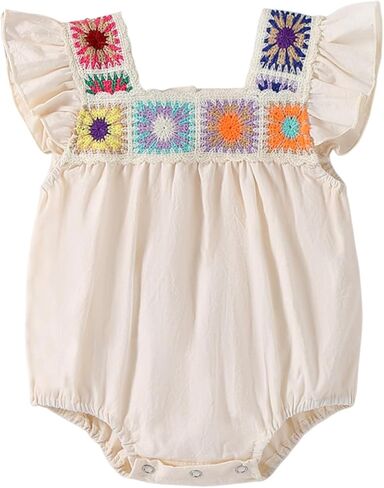 PUHHAPIEY Newborn Baby Girl Strawberry Onesie Crochet Bubble Romper | 0 3 6 12 18 Month Girl, Strawberry Crochet Baby Clothes, Fly Sleeve Smocked Bubble Romper, Summer Linen Onesie, Soft and Cute in Saudi Arabia