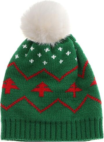 Toddler Boys Girls Knit Santa Hat Embroidery Pattern Warm Kids Cap One Size with Pompom in Kuwait