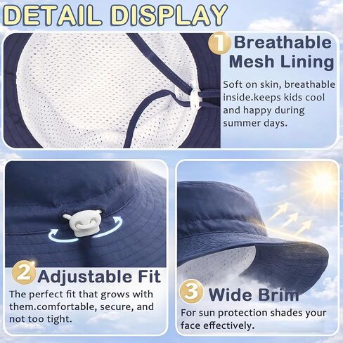 2 Pack Toddler Baby Kids Sun Hat UPF 50+ Adjustable Bucket Hat with Wide Brim Beach Cap for Boys Girls 6-24M 2-7Y Outdoor in Kuwait