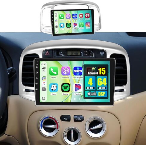 [4+64g] Hikity Android Car Stereo لـ Hyundai Accent 2009 2009 2010 2011 رابط مرآة بلوتوث اللاسلكي ، راديو شاشة تعمل باللمس 9 بوصة مع رابط المرآة Bluetooth wifi cam swc in Kuwait
