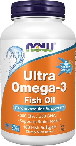 NOW Supplements, Ultra Omega-3, 500 EPA and 250 DHA, Cardiovascular Support*, 180-Fish Gelatin Softgels in Saudi Arabia