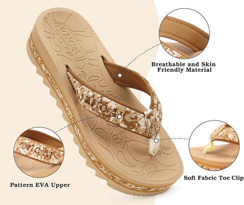 ONCAI Flip Flops for Women, Fashion Printed Platform Sandals Woman with Arch Support Yoga Mat Cushion, Lightweight Summer Beach Outdoor Chunky Non-Slip Rubber Soles US Size 5-11 in Saudi Arabia