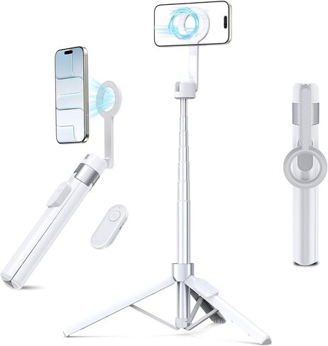 Vimose Magnetic Tripod for iPhone, Mini Selfie Stick Tripod for Magsafe, 360° Rotatable Portable Travel Tripod Cell Phone Stand with Metal Ring & Remote, Compatible with iPhone Android, 60" in Kuwait