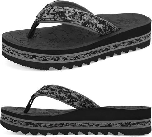 ONCAI Flip Flops for Women, Fashion Printed Platform Sandals Woman with Arch Support Yoga Mat Cushion, Lightweight Summer Beach Outdoor Chunky Non-Slip Rubber Soles US Size 5-11 in Saudi Arabia